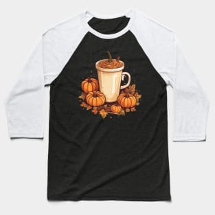 Fall Coffee, Halloween Pumpkin Latte Drink Cup, Autumn Spice Baseball T-Shirt